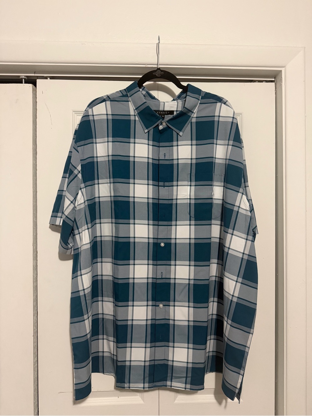 Short-Sleeve Teal Plaid Button-Up Shirt